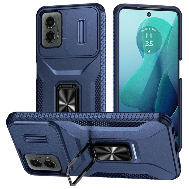 Per Motorola Moto G Play 5G (2024) / G 5G (2024) Custodia Supporto Cavalletto PC+TPU Copertura Telefono Grado Militare Protezione Obiettivo - Blu
