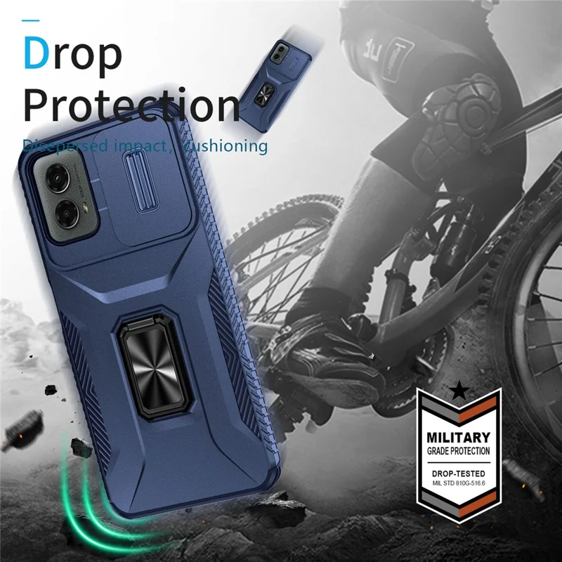 Per Motorola Moto G Play 5G (2024) / G 5G (2024) Custodia Supporto Cavalletto PC+TPU Copertura Telefono Grado Militare Protezione Obiettivo - Blu