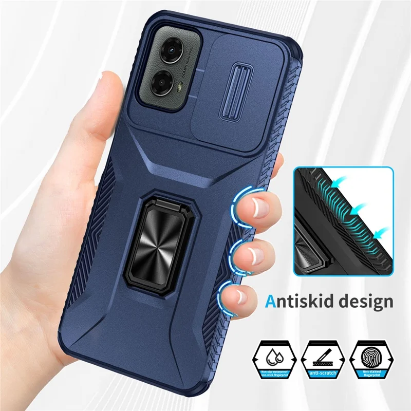 Per Motorola Moto G Play 5G (2024) / G 5G (2024) Custodia Supporto Cavalletto PC+TPU Copertura Telefono Grado Militare Protezione Obiettivo - Blu