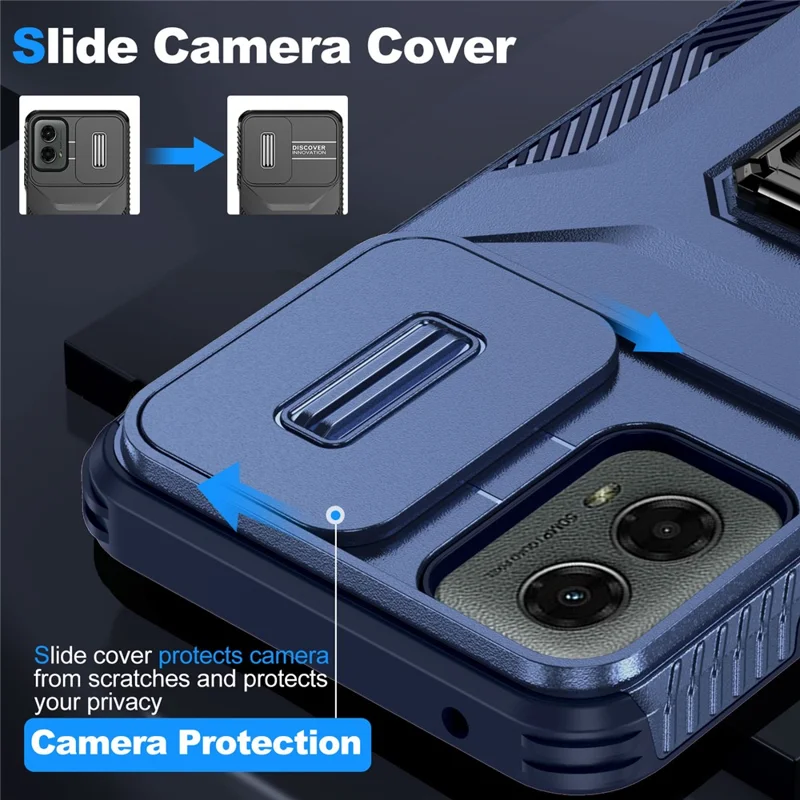 Per Motorola Moto G Play 5G (2024) / G 5G (2024) Custodia Supporto Cavalletto PC+TPU Copertura Telefono Grado Militare Protezione Obiettivo - Blu