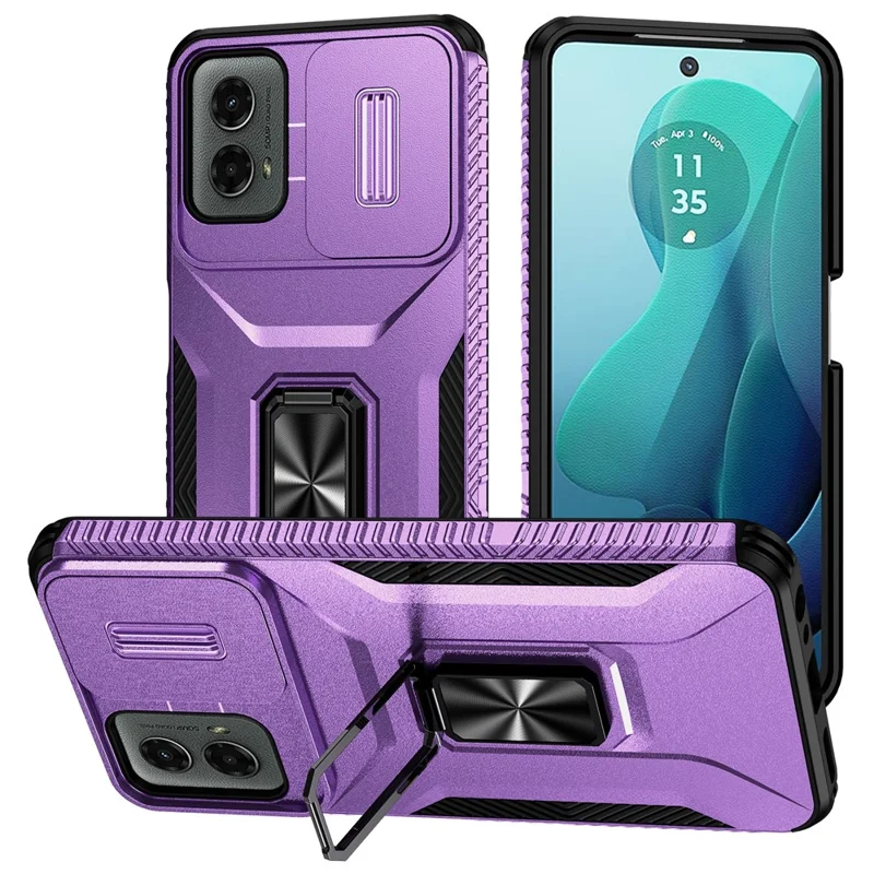 Für Motorola Moto G Play 5G (2024) / G 5G (2024) Case Kickstand PC+TPU Telefonhülle Militärische Schutzklasse Linsenschutz - Lila