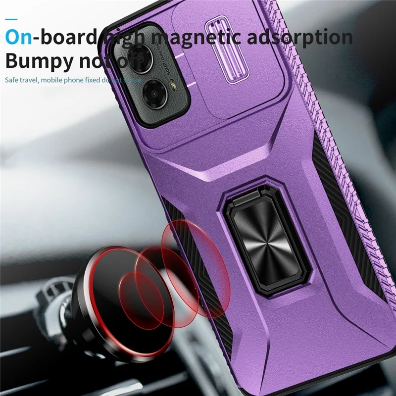 Für Motorola Moto G Play 5G (2024) / G 5G (2024) Case Kickstand PC+TPU Telefonhülle Militärische Schutzklasse Linsenschutz - Lila