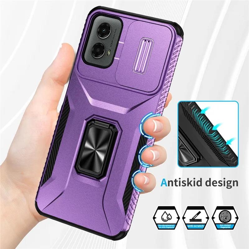 Für Motorola Moto G Play 5G (2024) / G 5G (2024) Case Kickstand PC+TPU Telefonhülle Militärische Schutzklasse Linsenschutz - Lila
