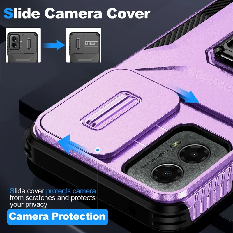 Für Motorola Moto G Play 5G (2024) / G 5G (2024) Case Kickstand PC+TPU Telefonhülle Militärische Schutzklasse Linsenschutz - Lila