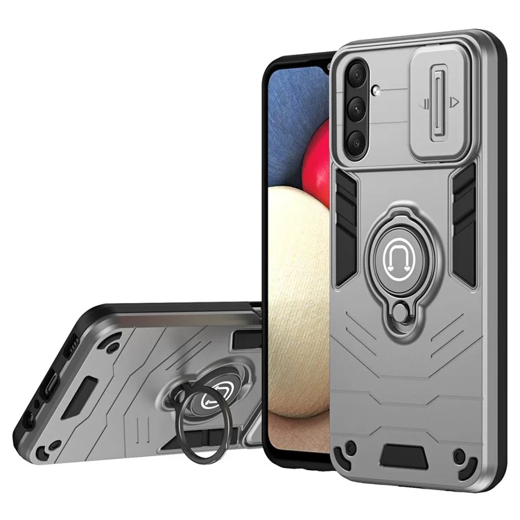 For Samsung Galaxy A34 5G Case Kickstand PC+TPU Phone Cover Sliding Camera Lens Protection - Grey