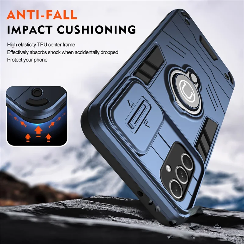 For Samsung Galaxy A54 5G Case Slide Lens Cover Kickstand Phone Protector - Blue