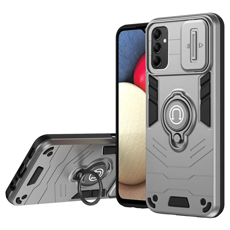 Per Samsung Galaxy M14 5G Custodia Protezione Anello Obiettivo Supporto PC+TPU Custodia per Telefono - Grigio