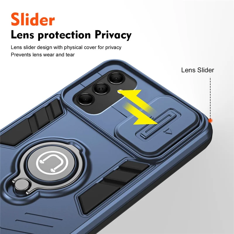For Samsung Galaxy M14 5G Case Lens Protection Ring Kickstand PC+TPU Phone Cover -  Blue