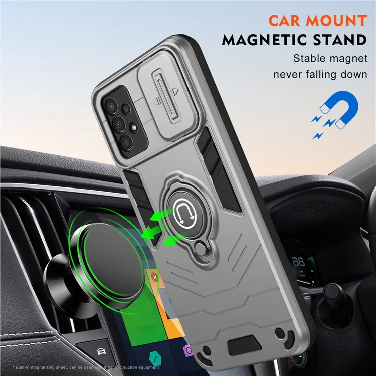 Pour Samsung Galaxy A13 4G Case PC+TPU Housse de téléphone avec support et protection d'objectif coulissant - Gris