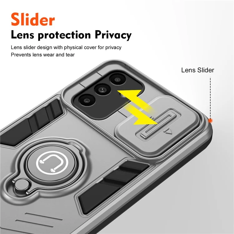Per Samsung Galaxy A15 4G / A15 5G / F15 5G / M15 5G Custodia Telefonica con Supporto Scorrevole Obiettivo - Grigio