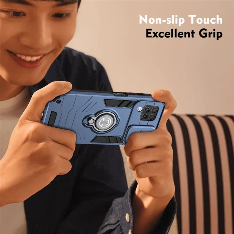 For Samsung Galaxy A22 4G (EU Version) Case PC+TPU Kickstand Cover with Slide Lens Cover -  Blue