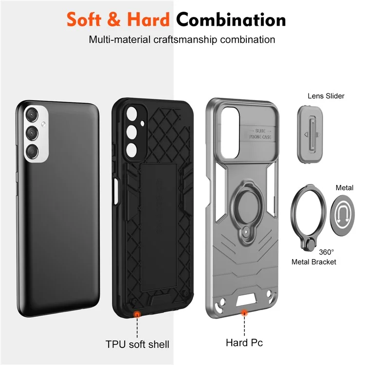 Pour Samsung Galaxy A25 5G (Global) (161,0 x 76,5 x 8,3 mm) Étui de téléphone avec couvercle de caméra coulissante Couche double PC+TPU - Gris