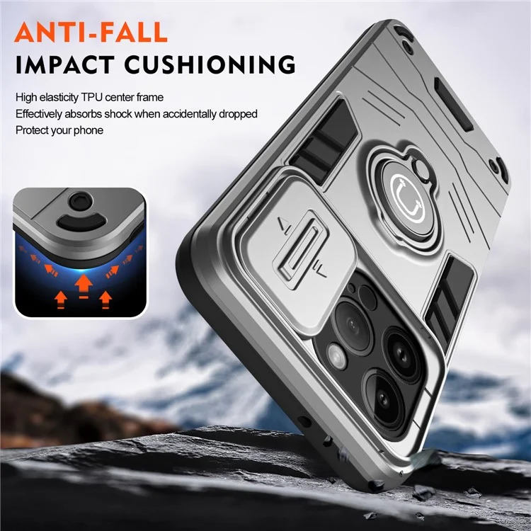 Für iPhone 14 Pro Case Kameroschutz PC+TPU Handyhülle mit Ringhalter - Grau