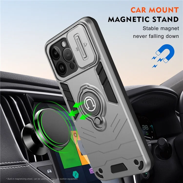 Für iPhone 14 Pro Case Kameroschutz PC+TPU Handyhülle mit Ringhalter - Grau