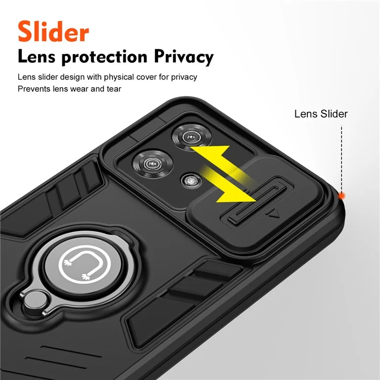 Für Motorola Edge 40 Neo 5G Hülle Schiebeobjektiv Schutz PC+TPU Handyhülle Impact-Resistent - Schwarz