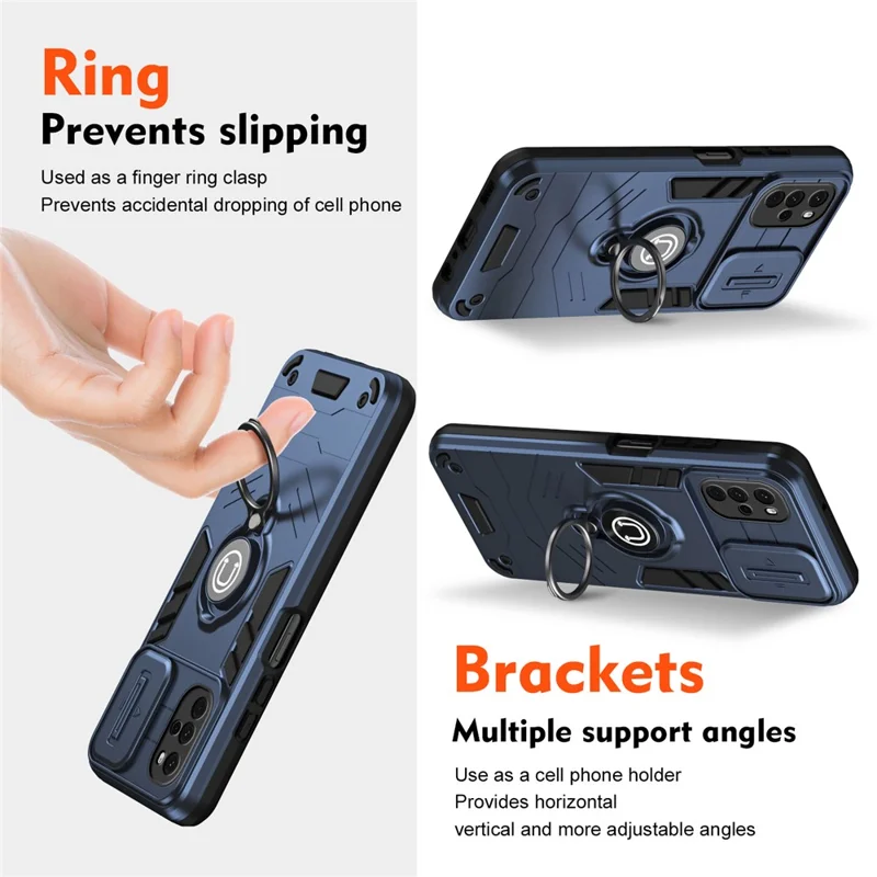 For Motorola Moto G22 Case with Slide Camera Cover PC+TPU Phone Back Shell - Blue