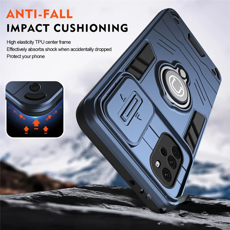 For Motorola Moto G22 Case with Slide Camera Cover PC+TPU Phone Back Shell - Blue