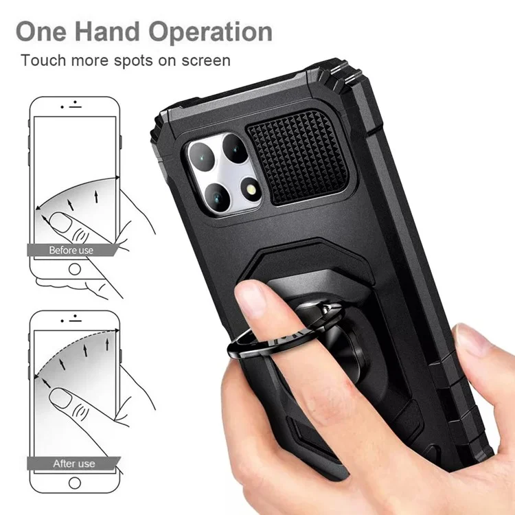 Para T-Mobile REVVL 7 Funda Carcasa PC+TPU Anillo Giratorio Soporte Teléfono Armor Cover - Negro