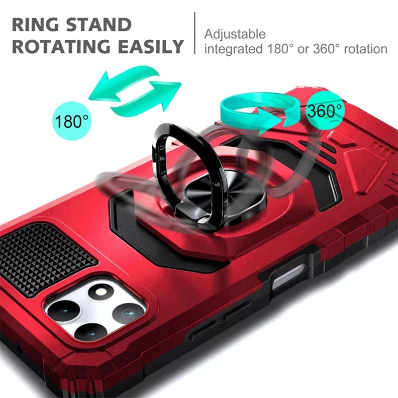 For T-Mobile REVVL 7 Case PC+TPU Rotary Ring Kickstand Phone Armor Cover - Red
