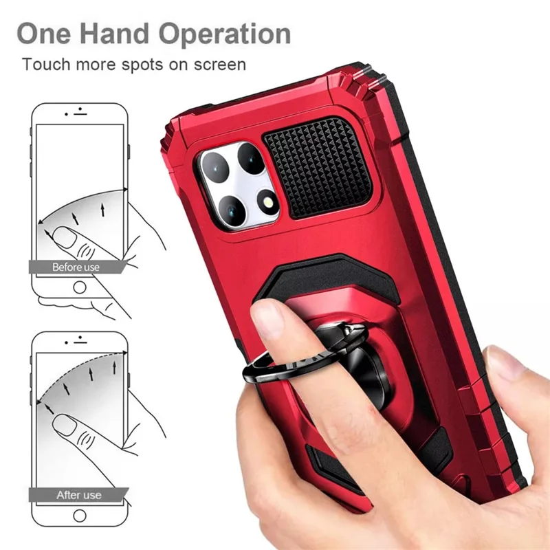 For T-Mobile REVVL 7 Case PC+TPU Rotary Ring Kickstand Phone Armor Cover - Red