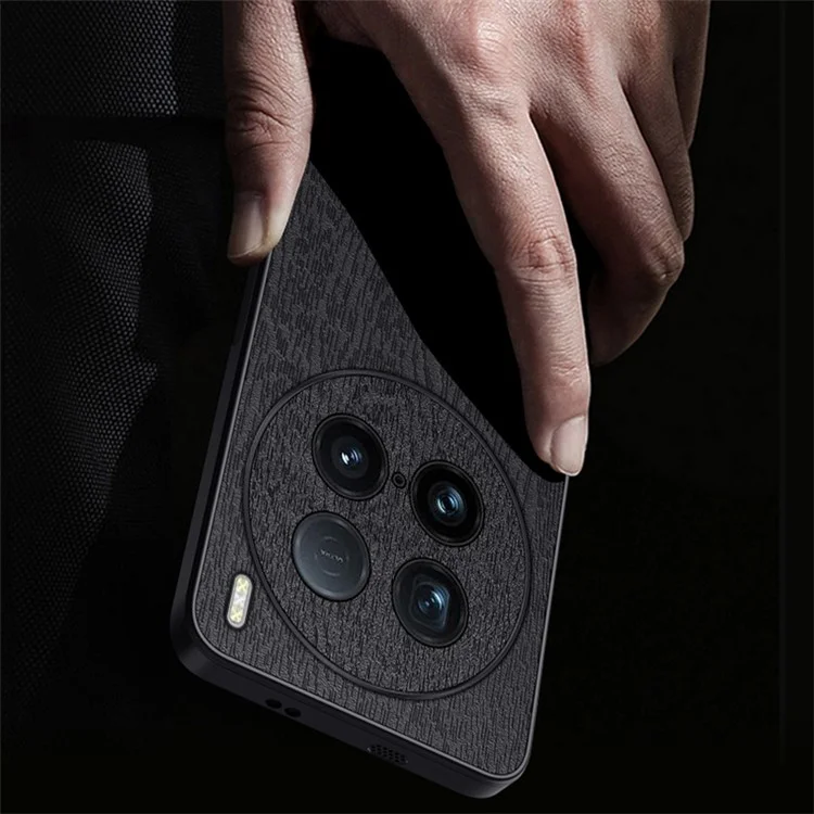 For vivo X100 Ultra 5G Case Wood Grain Leather Back Cover Slim Design - Blue