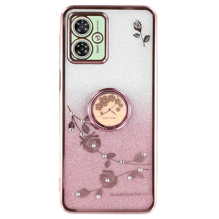 KADEM Para Motorola Moto G54 5G / G64 5G Caixa de Suporte Rhinestone Flower TPU Phone Cover - Rose Gold