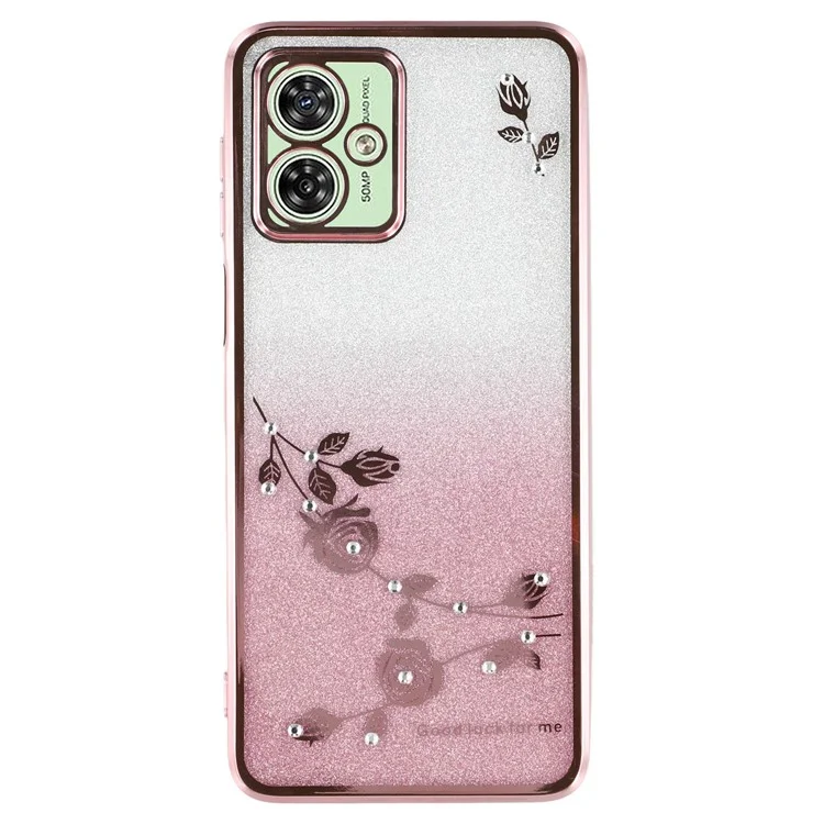 KADEM Para Motorola Moto G54 5G / G64 5G Caixa de Suporte Rhinestone Flower TPU Phone Cover - Rose Gold