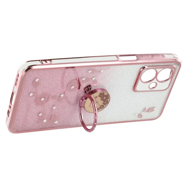 KADEM Para Motorola Moto G54 5G / G64 5G Caixa de Suporte Rhinestone Flower TPU Phone Cover - Rose Gold