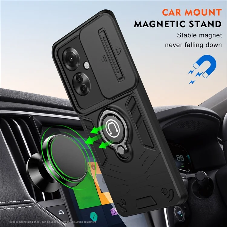 Suporte de Anel Kickstand Capa de Telefone para Oppo Reno11 F 5G / F25 Pro 5G Capa Slide Lens Lid Phone - Preto