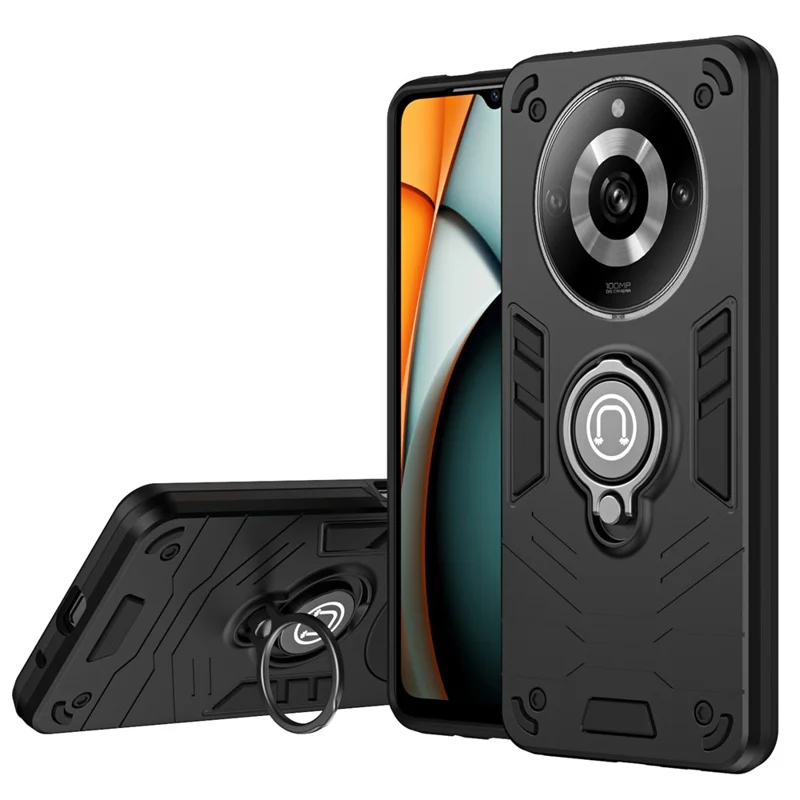 Para Realme 11 Pro+ 5G / 11 Pro 5G Funda Slim-Fit con Soporte de Anillo - Negro