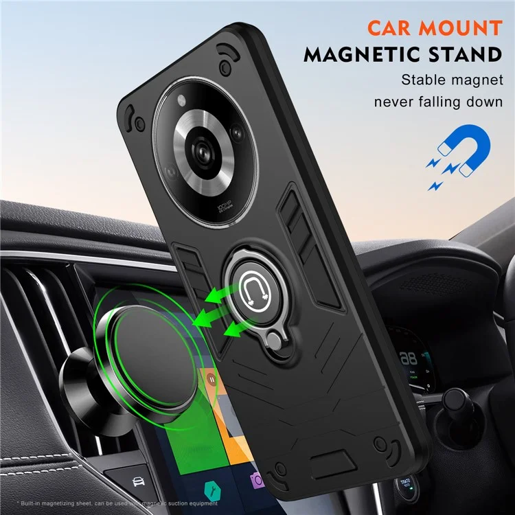 Para Realme 11 Pro+ 5G / 11 Pro 5G Funda Slim-Fit con Soporte de Anillo - Negro