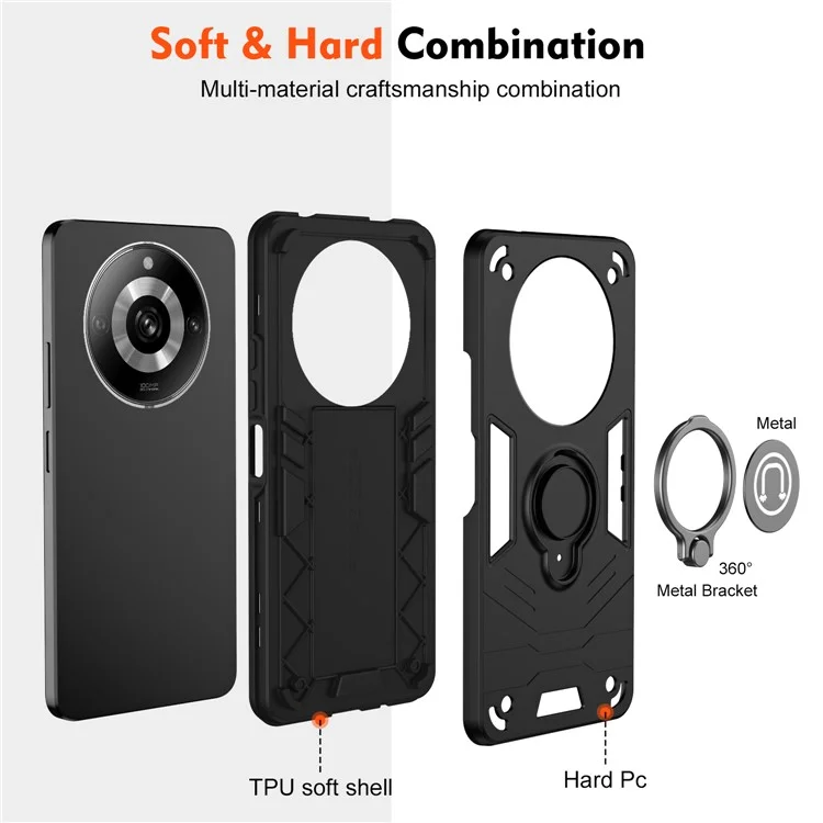 Para Realme 11 Pro+ 5G / 11 Pro 5G Funda Slim-Fit con Soporte de Anillo - Negro