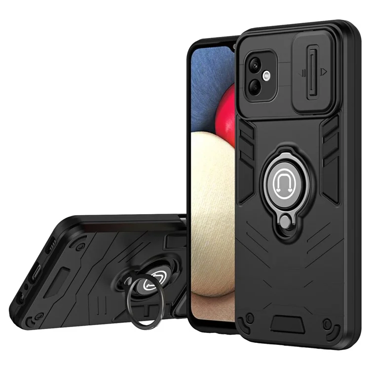 Per Samsung Galaxy A05 4G Cover Slide Camera Lid PC+TPU Cover del telefono con anello Kickstand - Nero