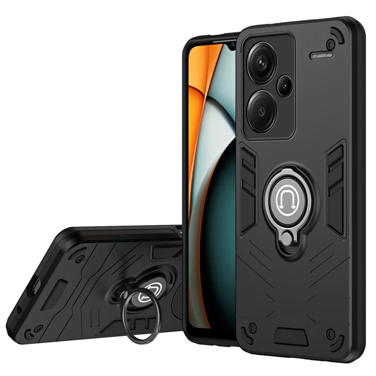 Para Xiaomi Redmi Note 13 Pro+ 5G Funda Carcasa PC+TPU Soporte Anillo a Prueba de Golpes Cubierta de Teléfono - Negro