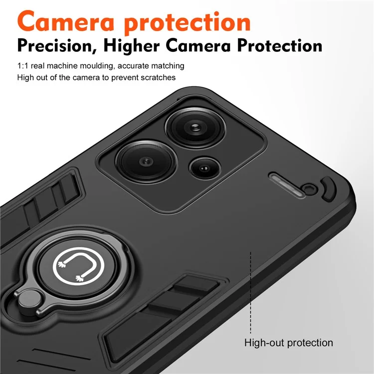 Para Xiaomi Redmi Note 13 Pro+ 5G Funda Carcasa PC+TPU Soporte Anillo a Prueba de Golpes Cubierta de Teléfono - Negro