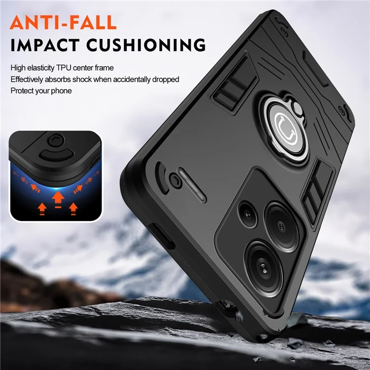 Para Xiaomi Redmi Note 13 Pro+ 5G Funda Carcasa PC+TPU Soporte Anillo a Prueba de Golpes Cubierta de Teléfono - Negro