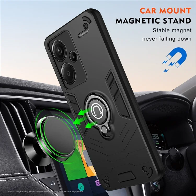 Para Xiaomi Redmi Note 13 Pro+ 5G Funda Carcasa PC+TPU Soporte Anillo a Prueba de Golpes Cubierta de Teléfono - Negro