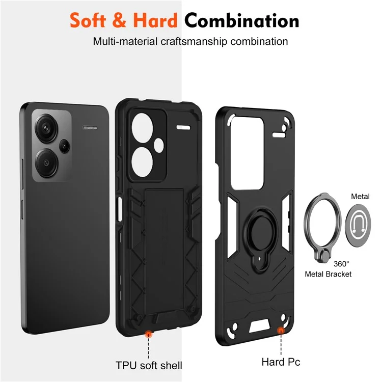 Para Xiaomi Redmi Note 13 Pro+ 5G Funda Carcasa PC+TPU Soporte Anillo a Prueba de Golpes Cubierta de Teléfono - Negro