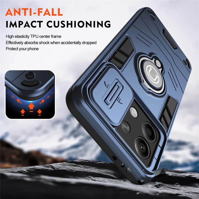 For Xiaomi Redmi Note 13 5G   Phone Cases with Slide Lens Cover + Ring Holder Kickstand - Blue