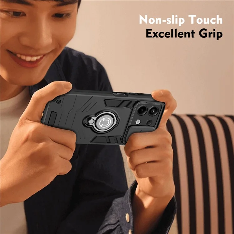 Para Xiaomi Redmi Note 13 Pro 5G / Poco X6 5G Funda Tapa Deslizante Cámara PC+TPU Anillo Soporte Teléfono Cubierta - Negro