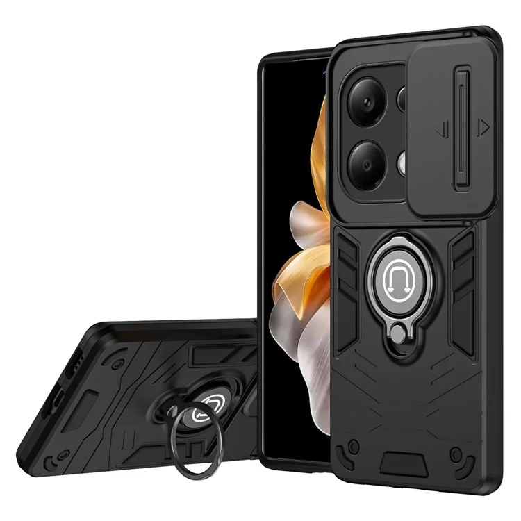 Para Xiaomi Redmi Note 13 Pro 4G / Poco M6 Pro 4G Funda Deslizante con Protección de Lente Funda de Teléfono con Soporte - Negro