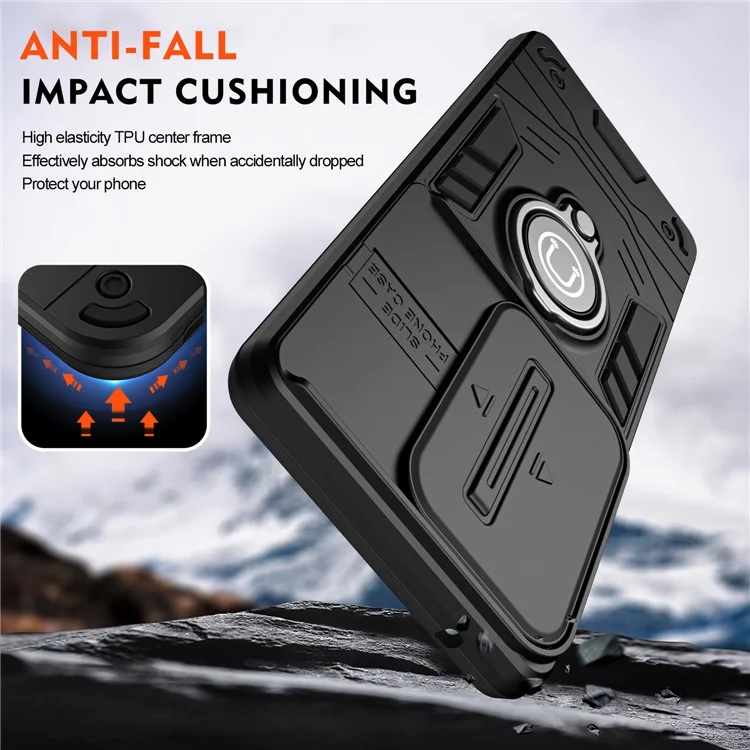 Para Xiaomi Redmi Note 13 Pro 4G / Poco M6 Pro 4G Funda Deslizante con Protección de Lente Funda de Teléfono con Soporte - Negro