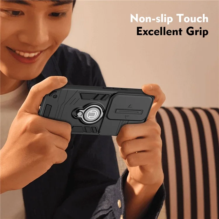 Para Xiaomi Redmi Note 13 Pro 4G / Poco M6 Pro 4G Funda Deslizante con Protección de Lente Funda de Teléfono con Soporte - Negro