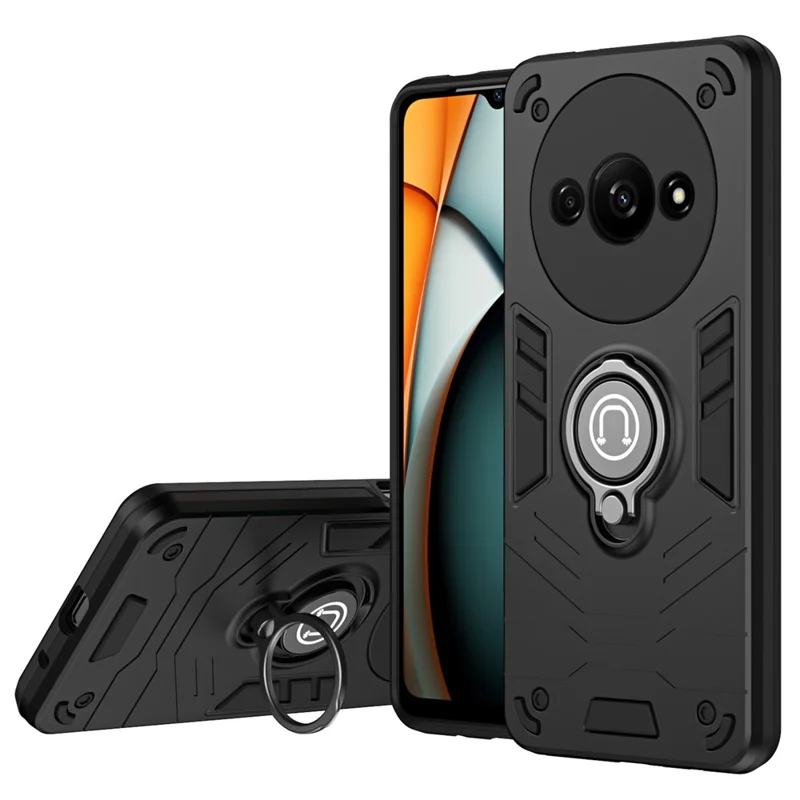 Per Xiaomi Redmi A3 / Poco C61 4G Custodia Anti-caduta PC+TPU Anello Supporto per telefono - Nero