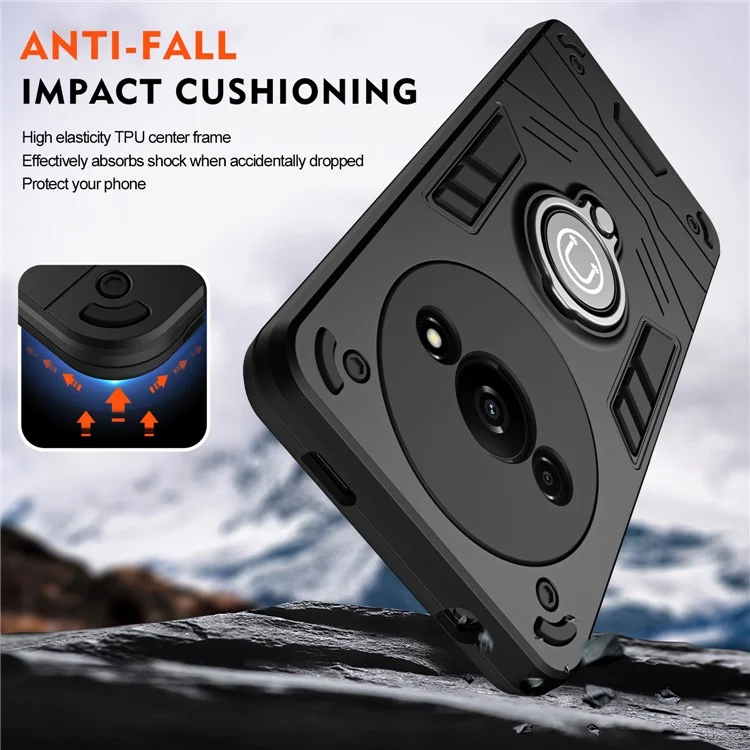 Per Xiaomi Redmi A3 / Poco C61 4G Custodia Anti-caduta PC+TPU Anello Supporto per telefono - Nero
