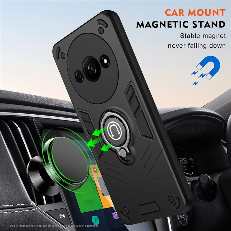 Per Xiaomi Redmi A3 / Poco C61 4G Custodia Anti-caduta PC+TPU Anello Supporto per telefono - Nero