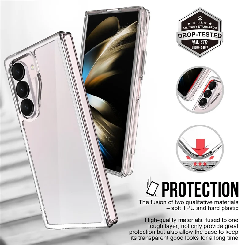 Coque pour Samsung Galaxy Z Fold6 5G, en PC + TPU, couverture de téléphone anti-chute et transparente
