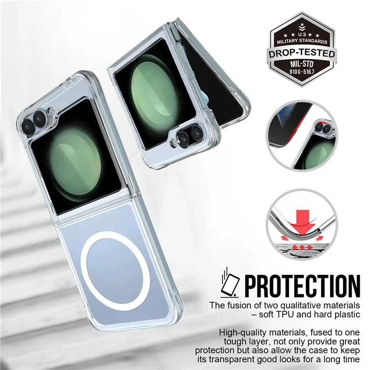 For Samsung Galaxy Z Flip6 5G Magnetic Case Transparent TPU+PC Phone Cover