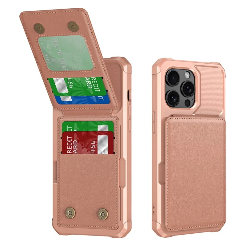 ZM11 For iPhone 14 Pro Max Kickstand Case Card Slots PU Leather+TPU Phone Cover - Rose Gold