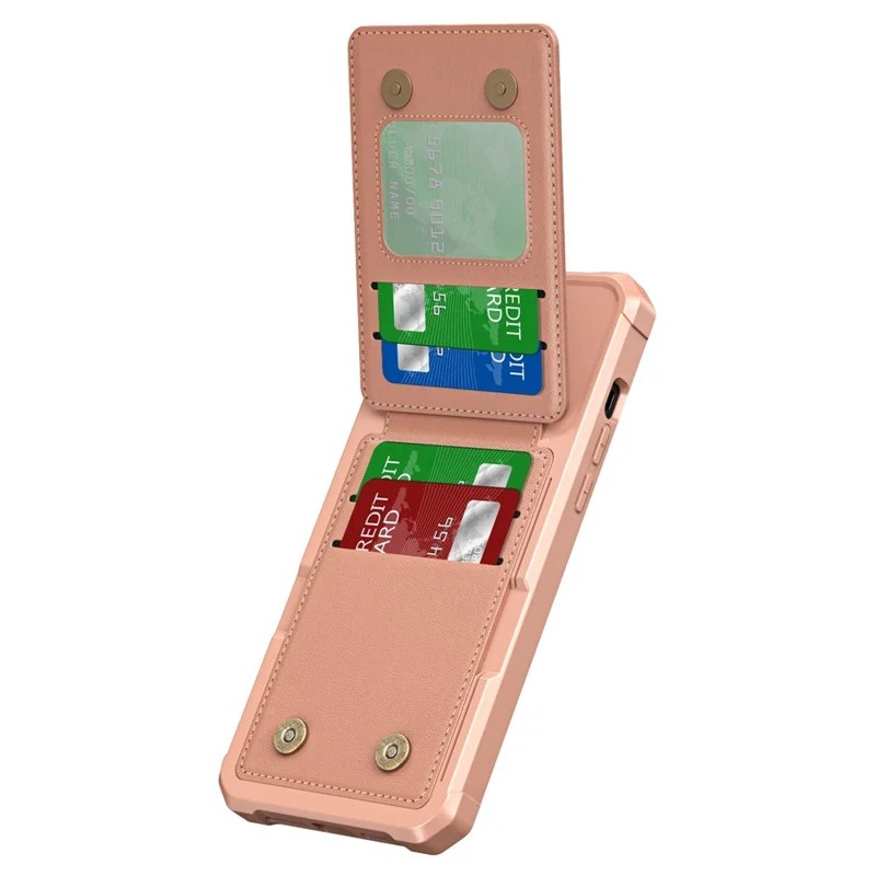 ZM11 For iPhone 14 Pro Max Kickstand Case Card Slots PU Leather+TPU Phone Cover - Rose Gold